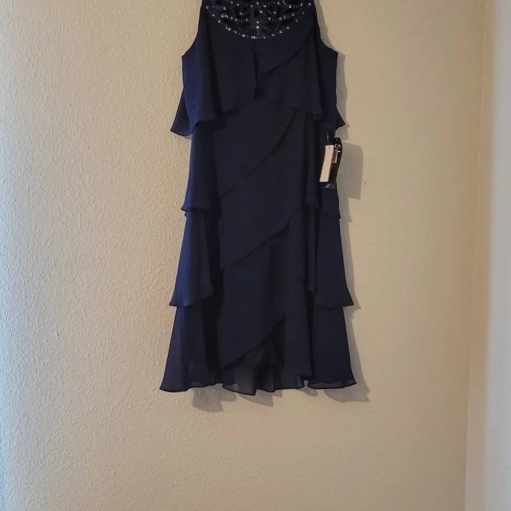 SL FASHIONS NAVY BLUE MISSY FLAPPER STYLE COCKTAIL DRESS-NWT - Picture 8 of 10